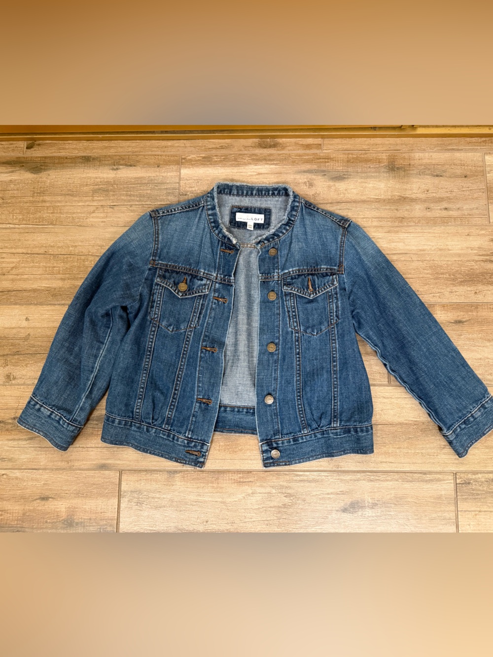 LOFT XS Denim linen collarless jacket lightweight